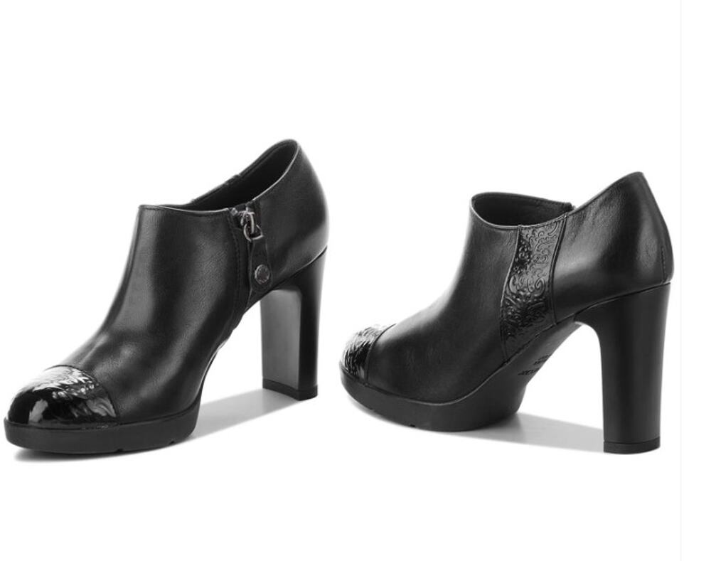 GEOX RESPIRA Annya Ankle Boots Size 10 Black Heel Bootie Water Resistant NWOB